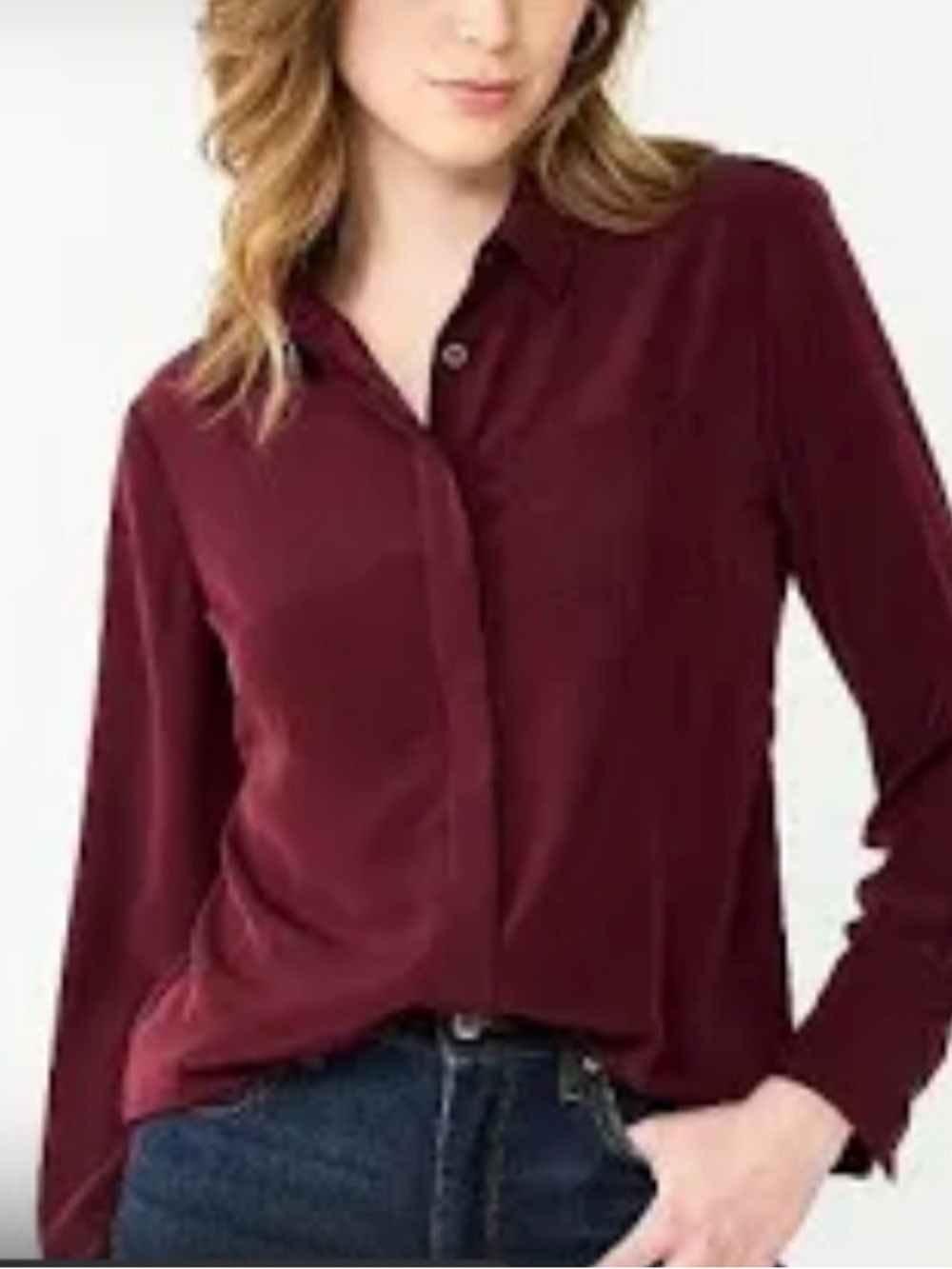 Nine West Burgundy Women's Button-Down Shirt